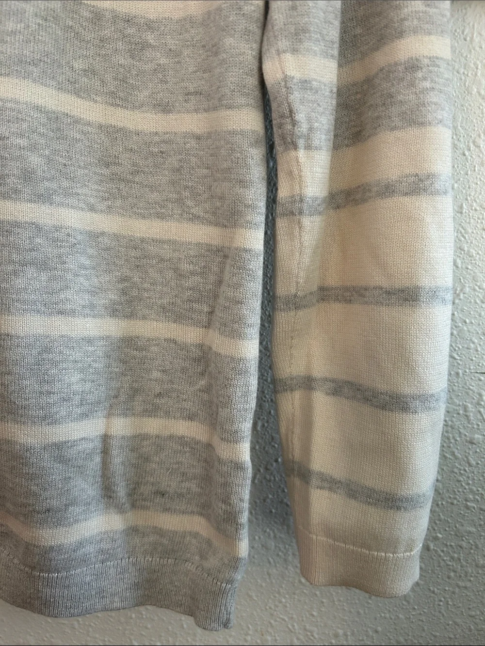 Banana Republic Gray and Cream Striped Crewneck Sweater